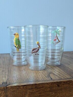 🦜 Parrot Pelican Flamingo Palm Tree Tervis 16 oz Insulated Tumblers Set Of 3